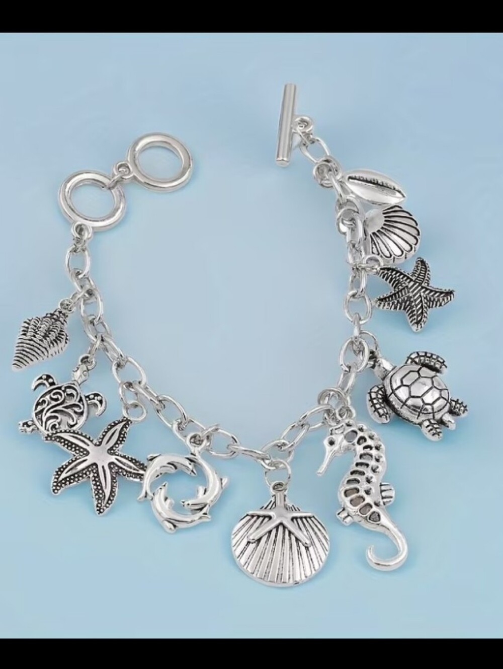 Silver Tone Ocean Charm Bracelet - Women Jewelry